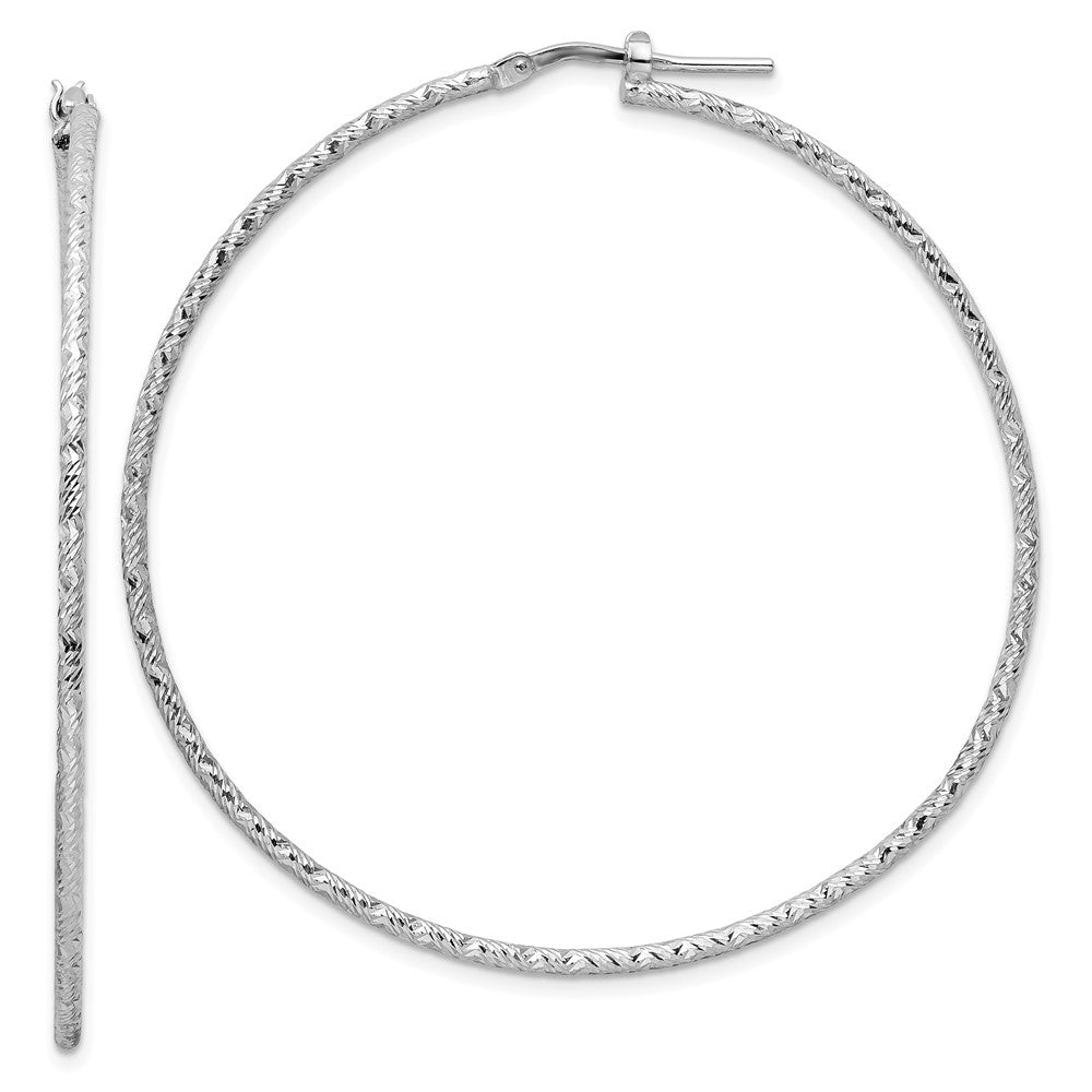 Sterling Silver Rhod-Plated Polished Diamond-Cut 1.5mm Tube Hoop Earrings