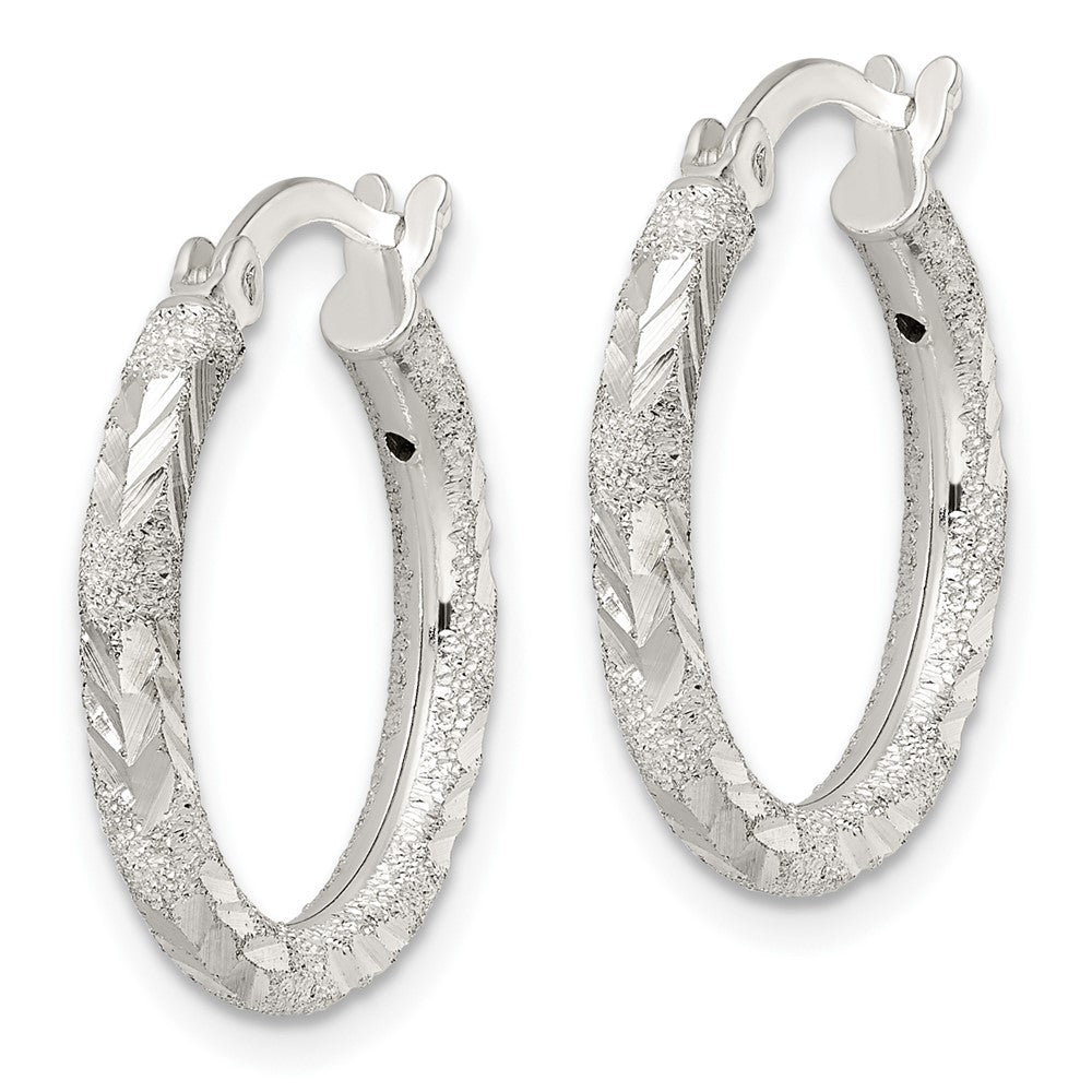 Sterling Silver Polished And Laser Diamond-Cut Hoop Earrings
