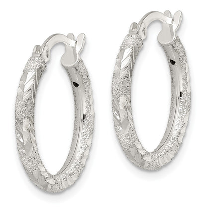 Sterling Silver Polished And Laser Diamond-Cut Hoop Earrings