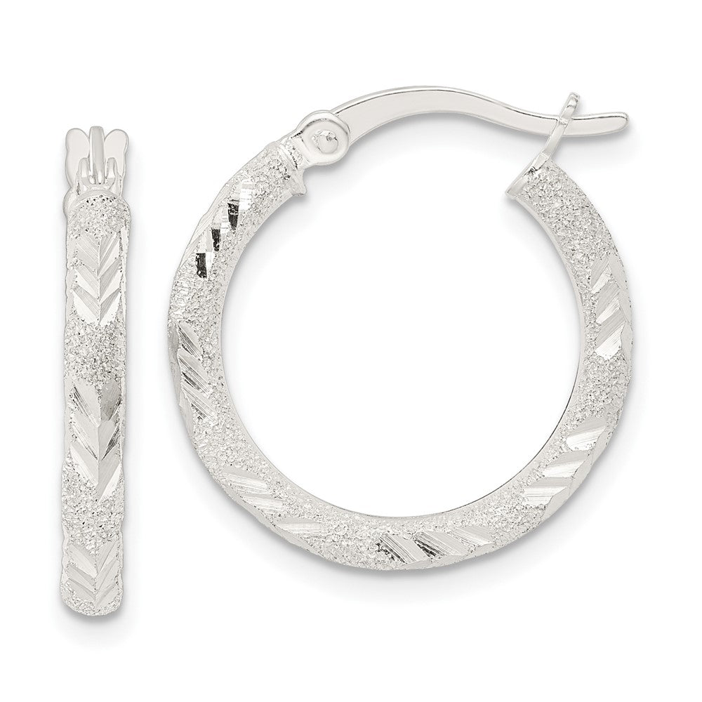 Sterling Silver Polished And Laser Diamond-Cut Hoop Earrings