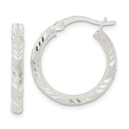 Sterling Silver Polished And Laser Diamond-Cut Hoop Earrings