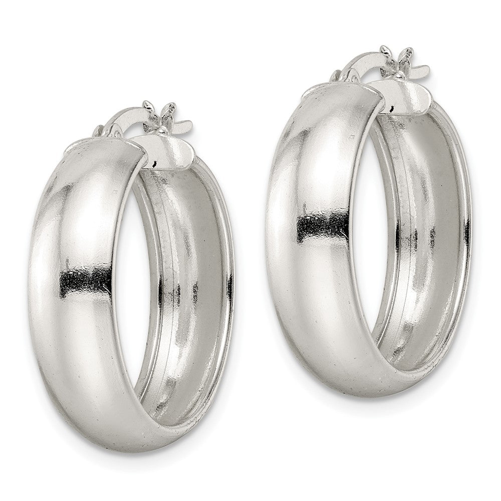Sterling Silver Polished 7X25mm Hoop Earrings