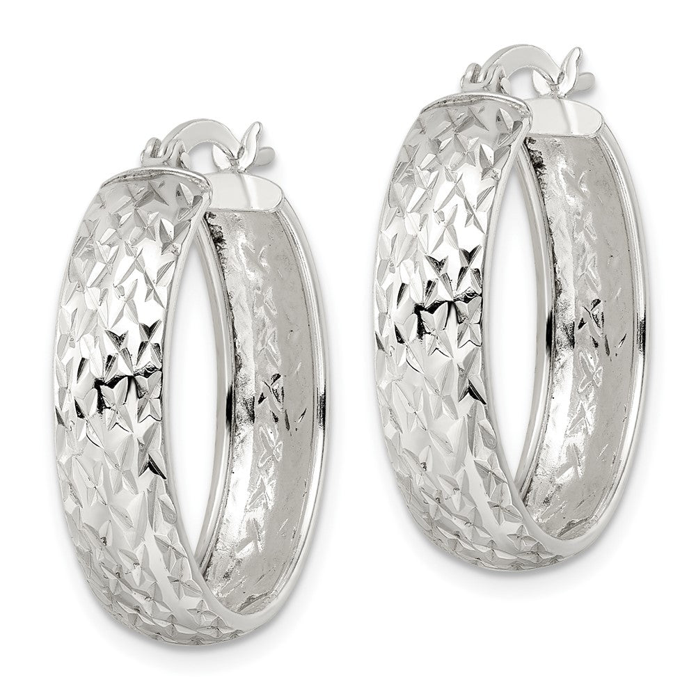 Sterling Silver Diamond-Cut 6X25mm Hoop Earrings