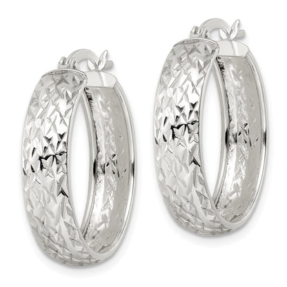 Sterling Silver Diamond-Cut 6X25mm Hoop Earrings
