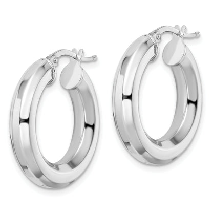 Sterling Silver Rhodium-Plated 5X24mm Octagon Tube Hoop Earrings