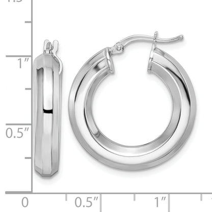 Sterling Silver Rhodium-Plated 5X24mm Octagon Tube Hoop Earrings