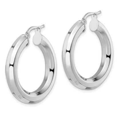 Sterling Silver Rhodium-Plated 5X30mm Octagon Tube Hoop Earrings