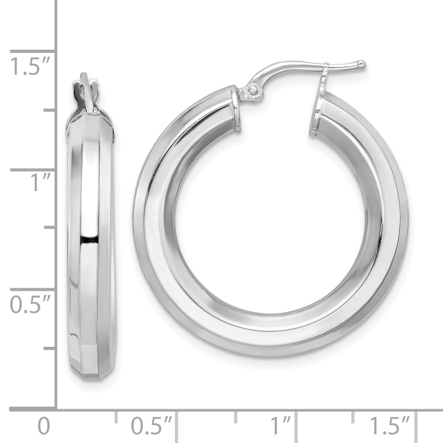 Sterling Silver Rhodium-Plated 5X30mm Octagon Tube Hoop Earrings