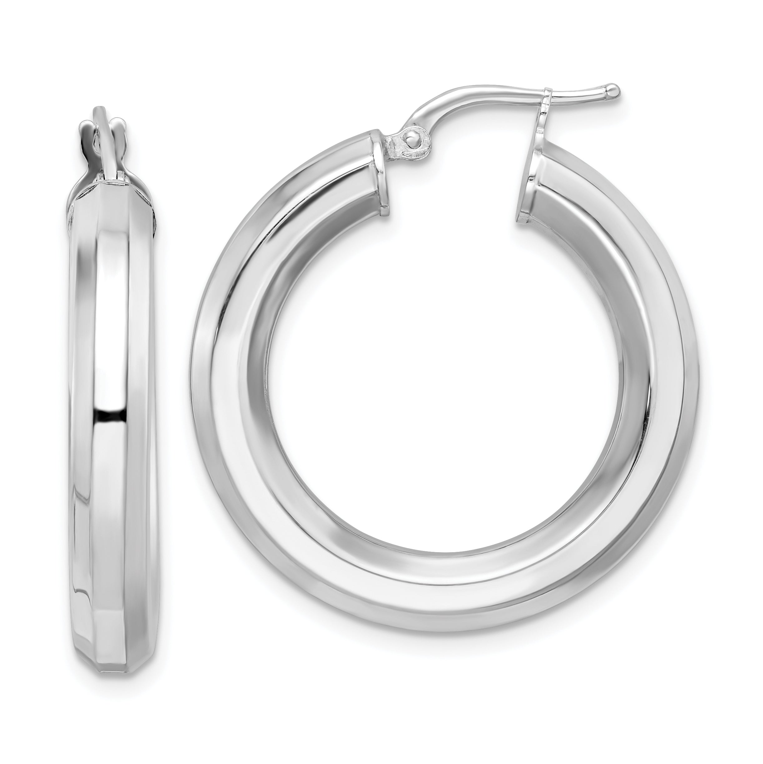 Sterling Silver Rhodium-Plated 5X30mm Octagon Tube Hoop Earrings