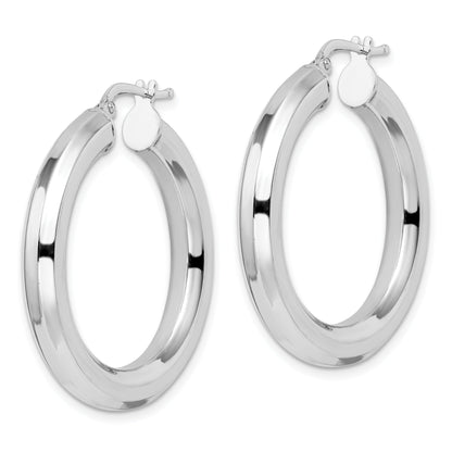 Sterling Silver Rhodium-Plated 5X34mm Octagon Tube Hoop Earrings