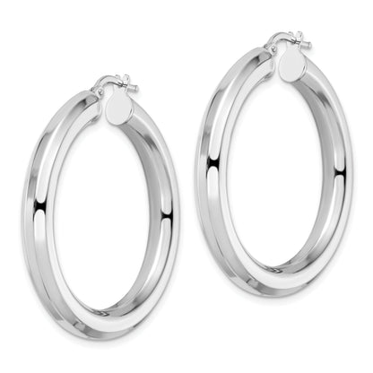 Sterling Silver Rhodium-Plated 5X38mm Octagon Tube Hoop Earrings