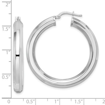 Sterling Silver Rhodium-Plated 5X38mm Octagon Tube Hoop Earrings