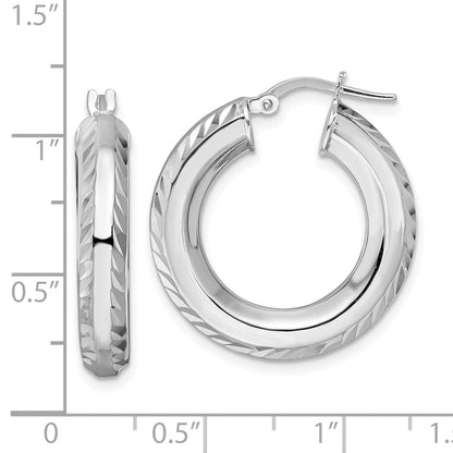 Sterling Silver Rhodium-Plated 5X24mm D/C Octagon Tube Hoop Earrings