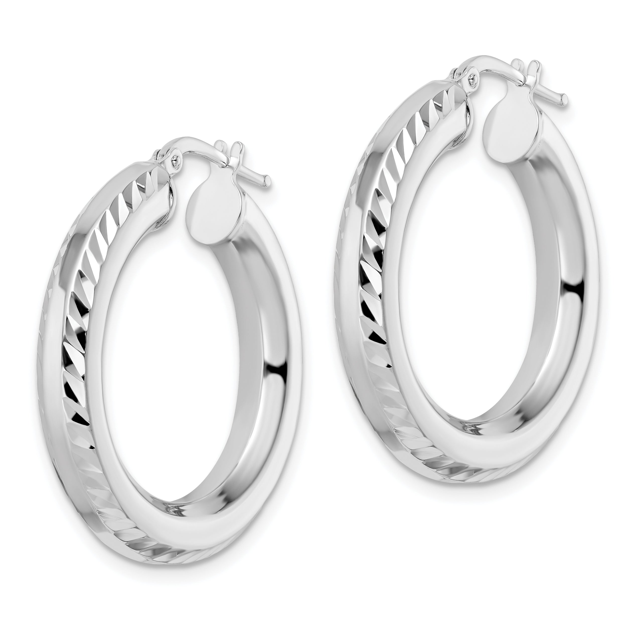 Sterling Silver Rhodium-Plated 5X30mm D/C Octagon Tube Hoop Earrings