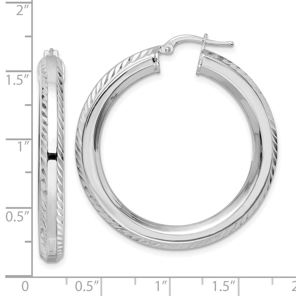 Sterling Silver Rhodium-Plated 5X38mm D/C Octagon Tube Hoop Earrings