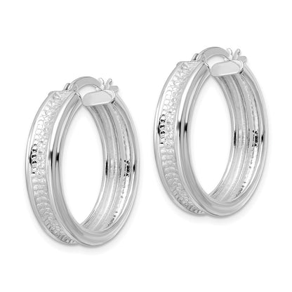 Sterling Silver Polished And Textured Circle Hoop Earrings