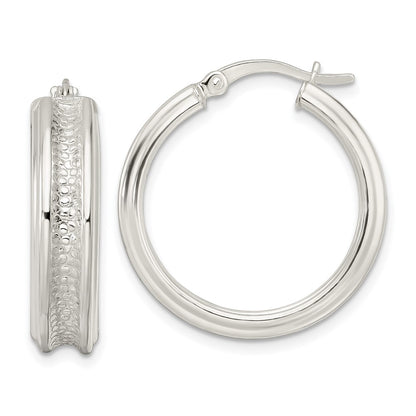 Sterling Silver Polished And Textured Circle Hoop Earrings