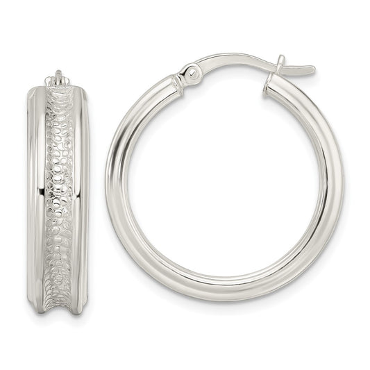 Sterling Silver Polished And Textured Circle Hoop Earrings