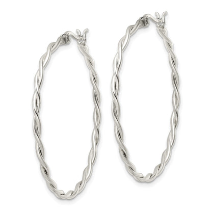Sterling Silver Satin Twisted Hoop Earrings