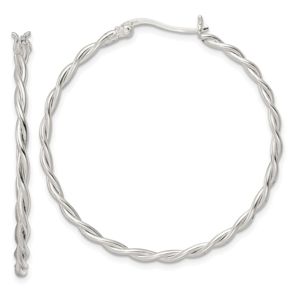 Sterling Silver Satin Twisted Hoop Earrings
