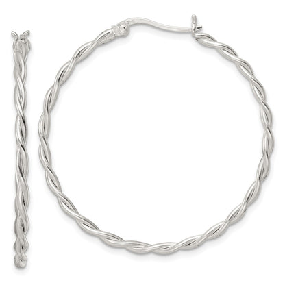 Sterling Silver Satin Twisted Hoop Earrings