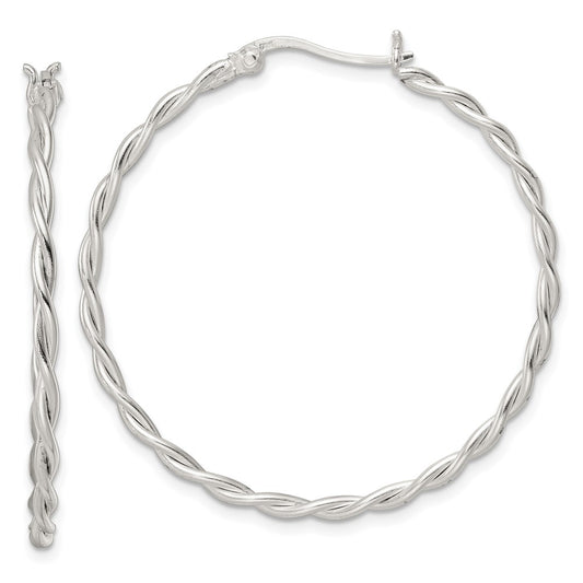 Sterling Silver Satin Twisted Hoop Earrings