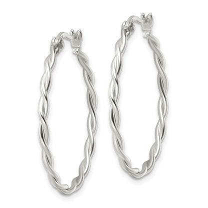 Sterling Silver Satin Twisted Hoop Earrings