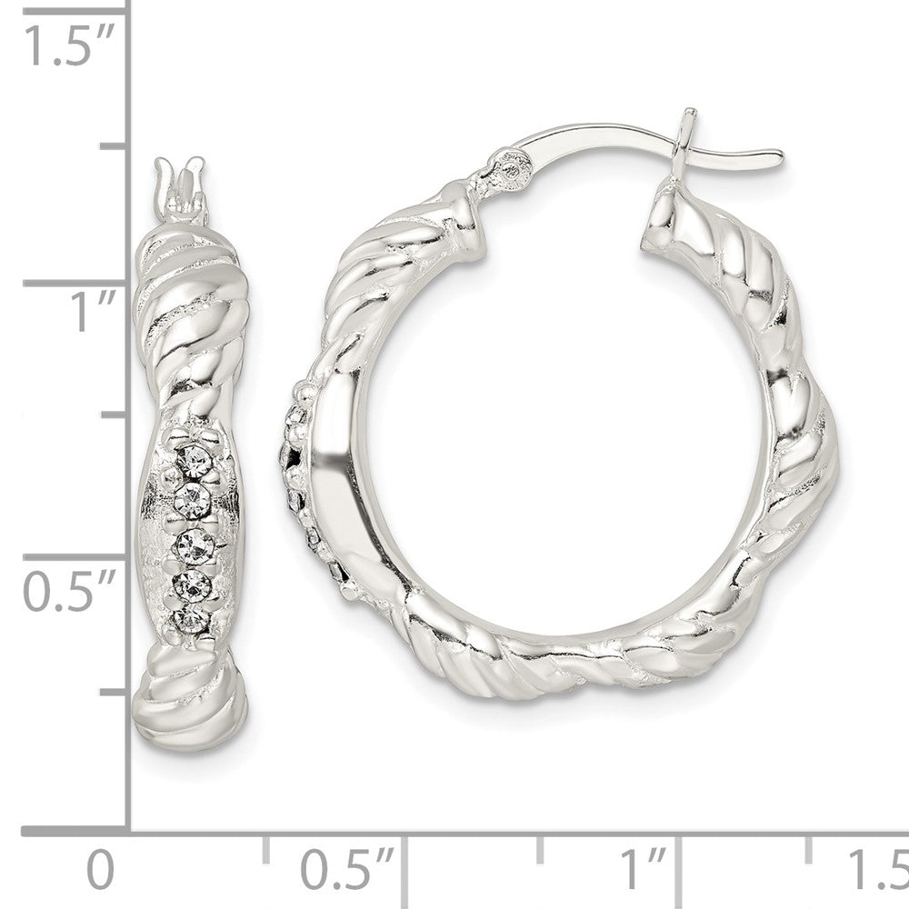 Sterling Silver Cz Twisted Scalloped Hoop Earrings