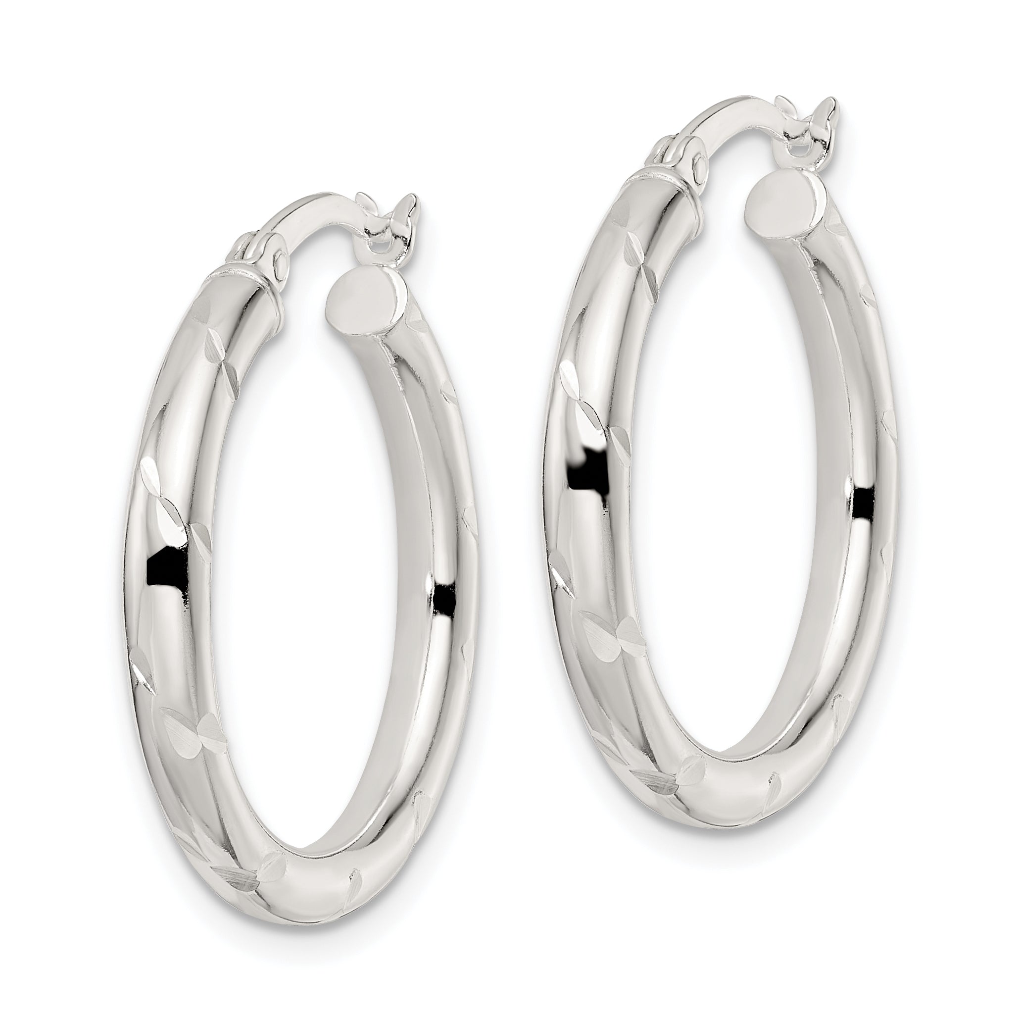 Sterling Silver Polished Diamond-Cut Circle Hoop Earrings