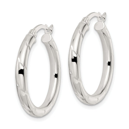 Sterling Silver Polished Diamond-Cut Circle Hoop Earrings