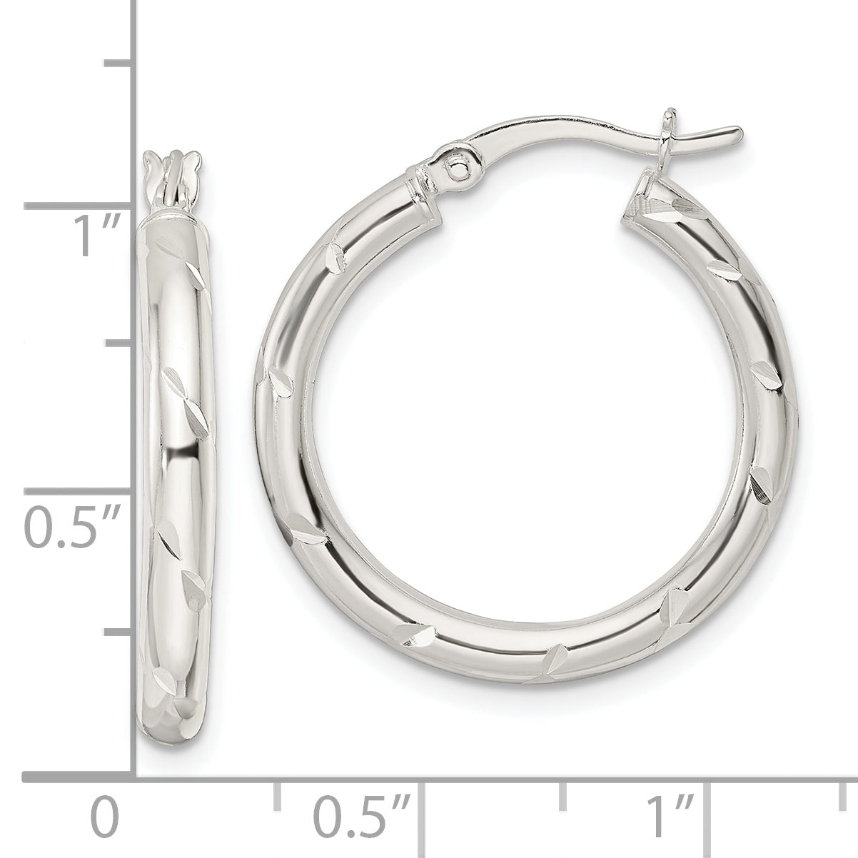 Sterling Silver Polished Diamond-Cut Circle Hoop Earrings