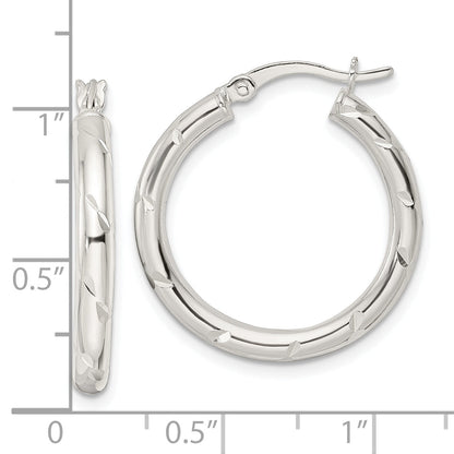Sterling Silver Polished Diamond-Cut Circle Hoop Earrings