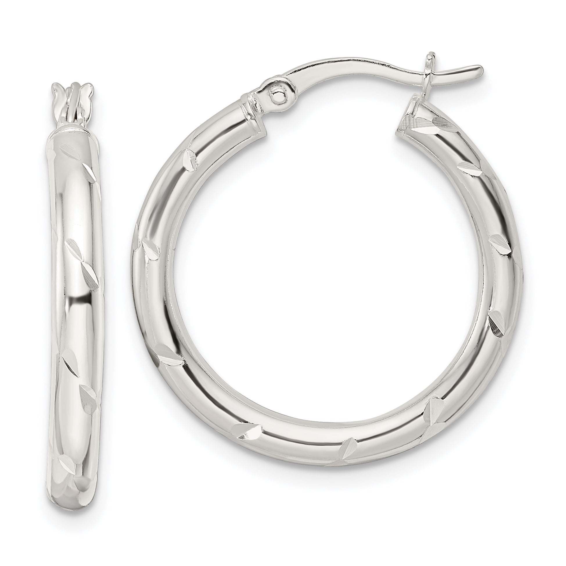Sterling Silver Polished Diamond-Cut Circle Hoop Earrings