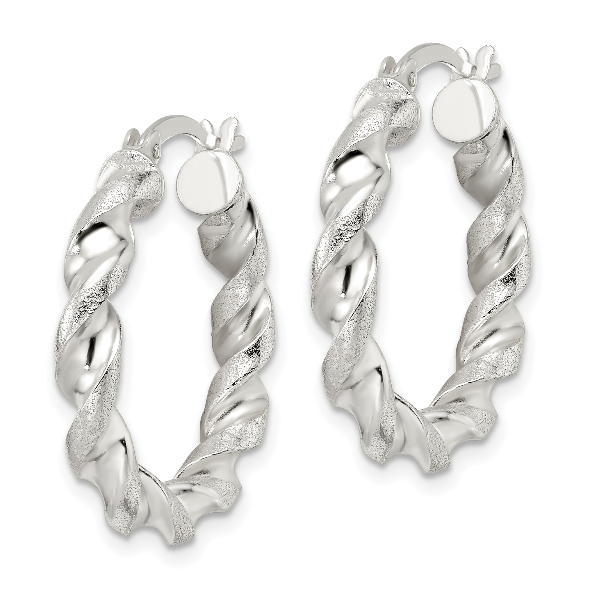 Sterling Silver Polished And Textured Twisted Circle Hoop Earrings
