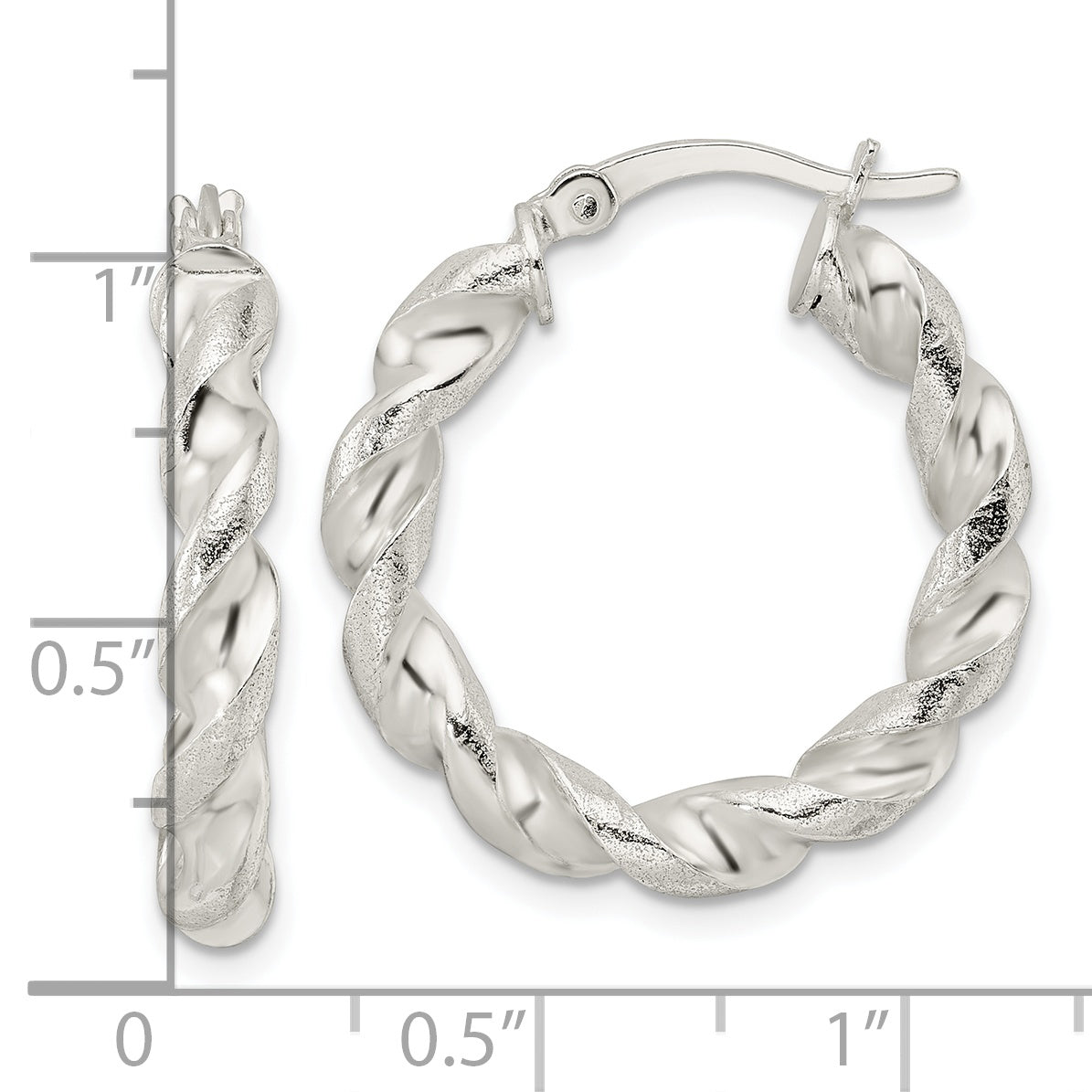 Sterling Silver Polished And Textured Twisted Circle Hoop Earrings
