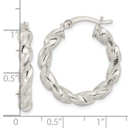 Sterling Silver Polished And Textured Twisted Circle Hoop Earrings
