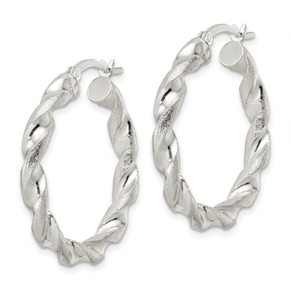 Sterling Silver Polished And Textured Twisted Circle Hoop Earrings