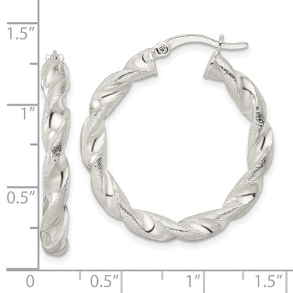 Sterling Silver Polished And Textured Twisted Circle Hoop Earrings