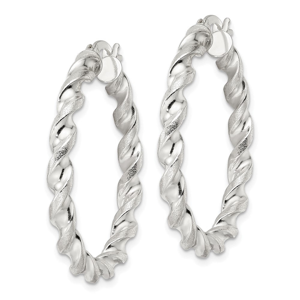 Sterling Silver Polished And Textured Twisted Circle Hoop Earrings