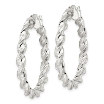 Sterling Silver Polished And Textured Twisted Circle Hoop Earrings