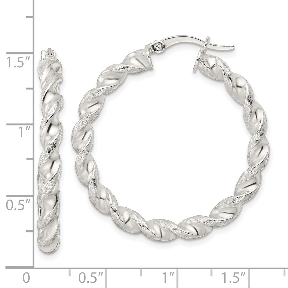 Sterling Silver Polished And Textured Twisted Circle Hoop Earrings