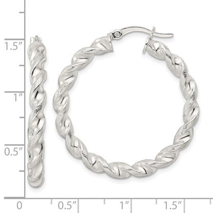 Sterling Silver Polished And Textured Twisted Circle Hoop Earrings
