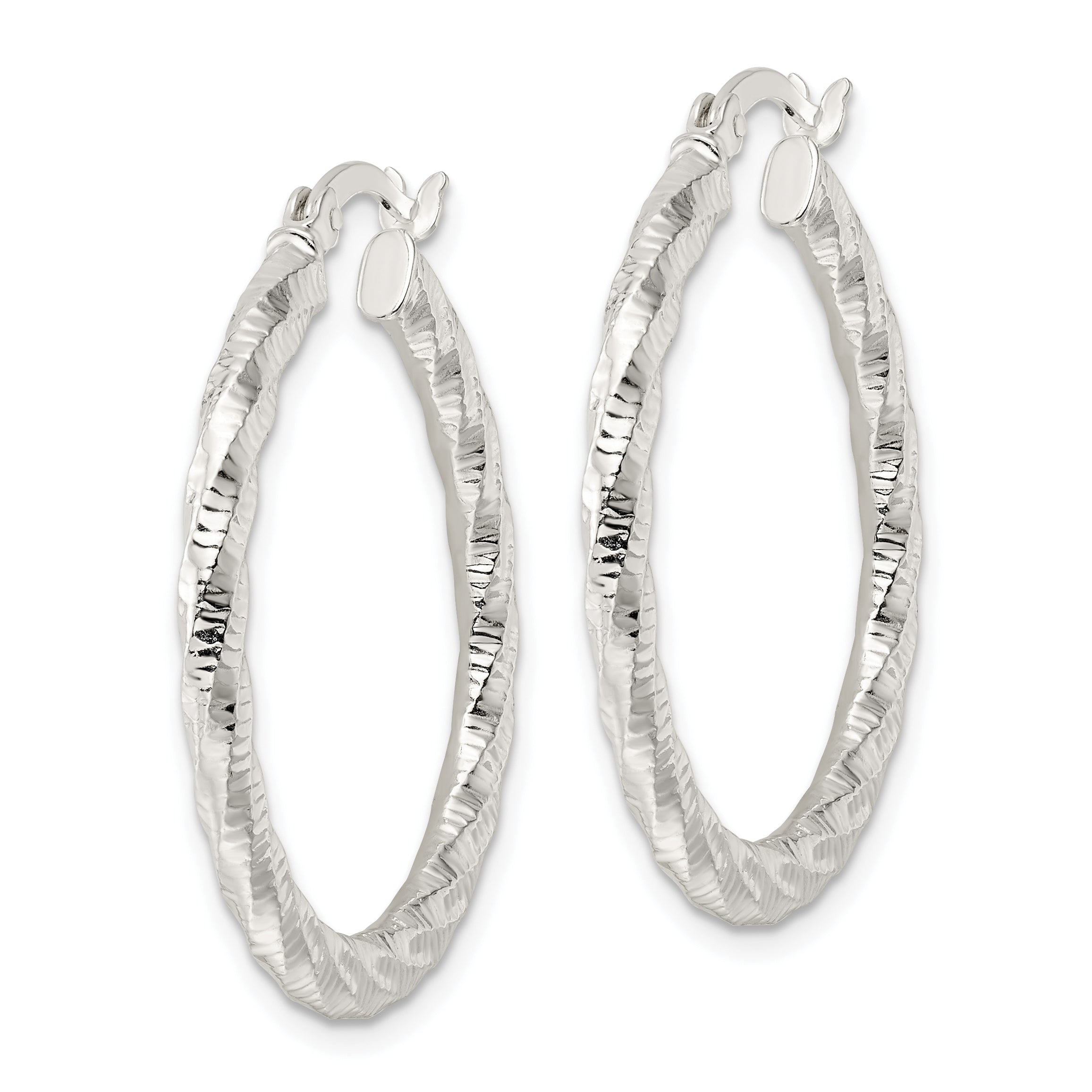 Sterling Silver Polished And Textured Twisted Hoop Earrings