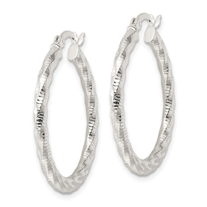 Sterling Silver Polished And Textured Twisted Hoop Earrings