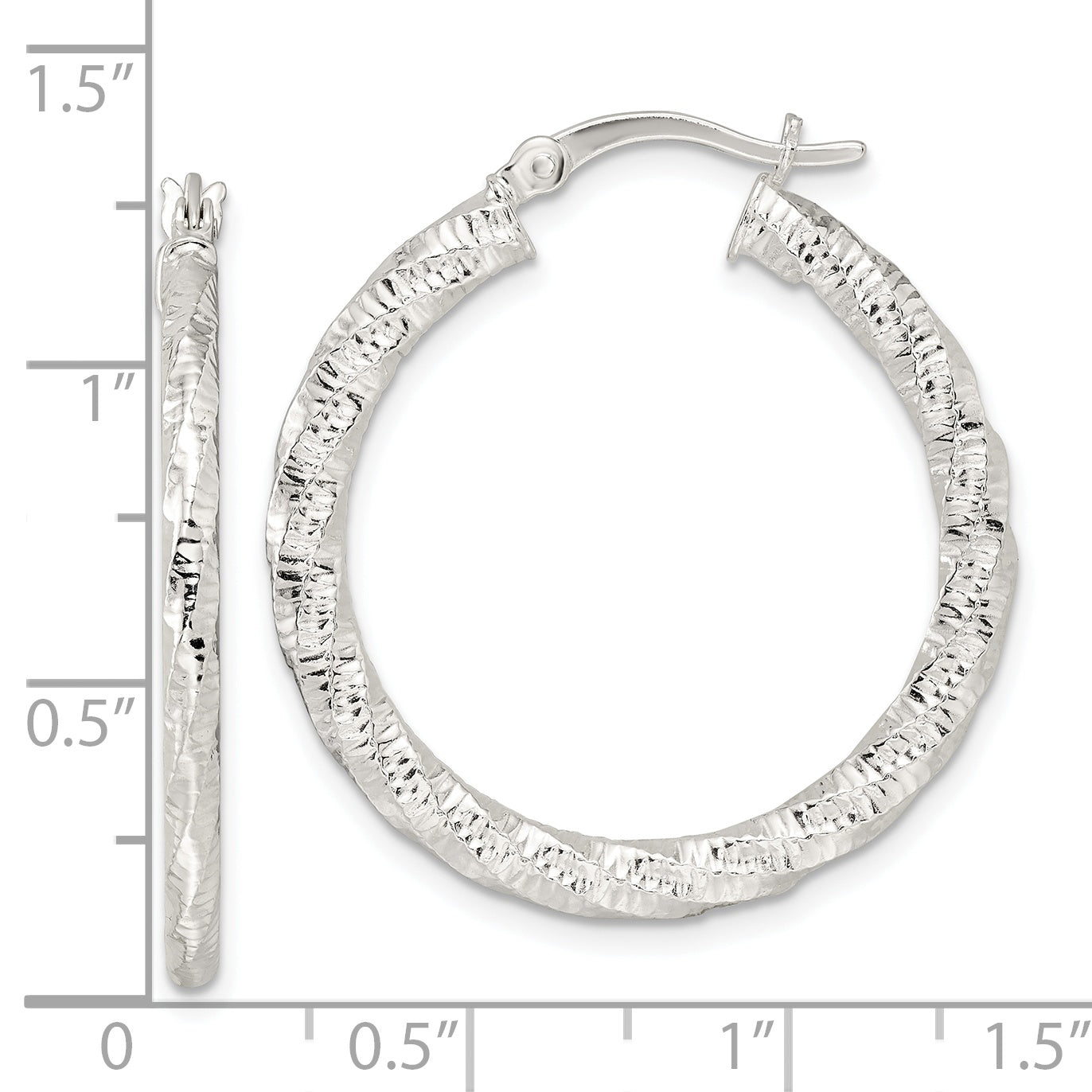 Sterling Silver Polished And Textured Twisted Hoop Earrings