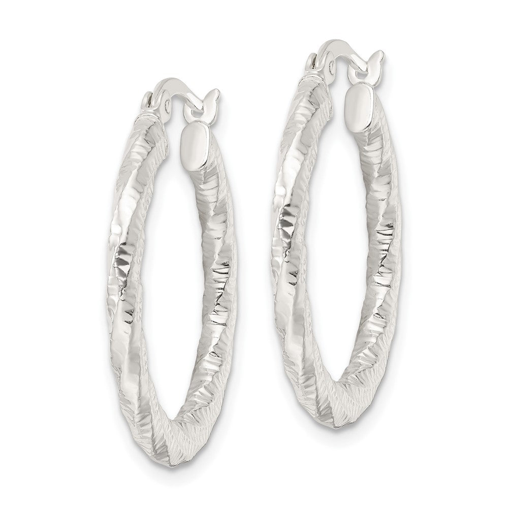 Sterling Silver Polished And Textured Twisted Hoop Earrings