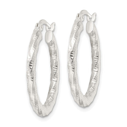Sterling Silver Polished And Textured Twisted Hoop Earrings