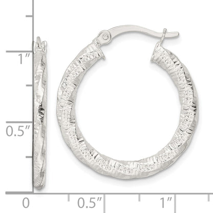 Sterling Silver Polished And Textured Twisted Hoop Earrings