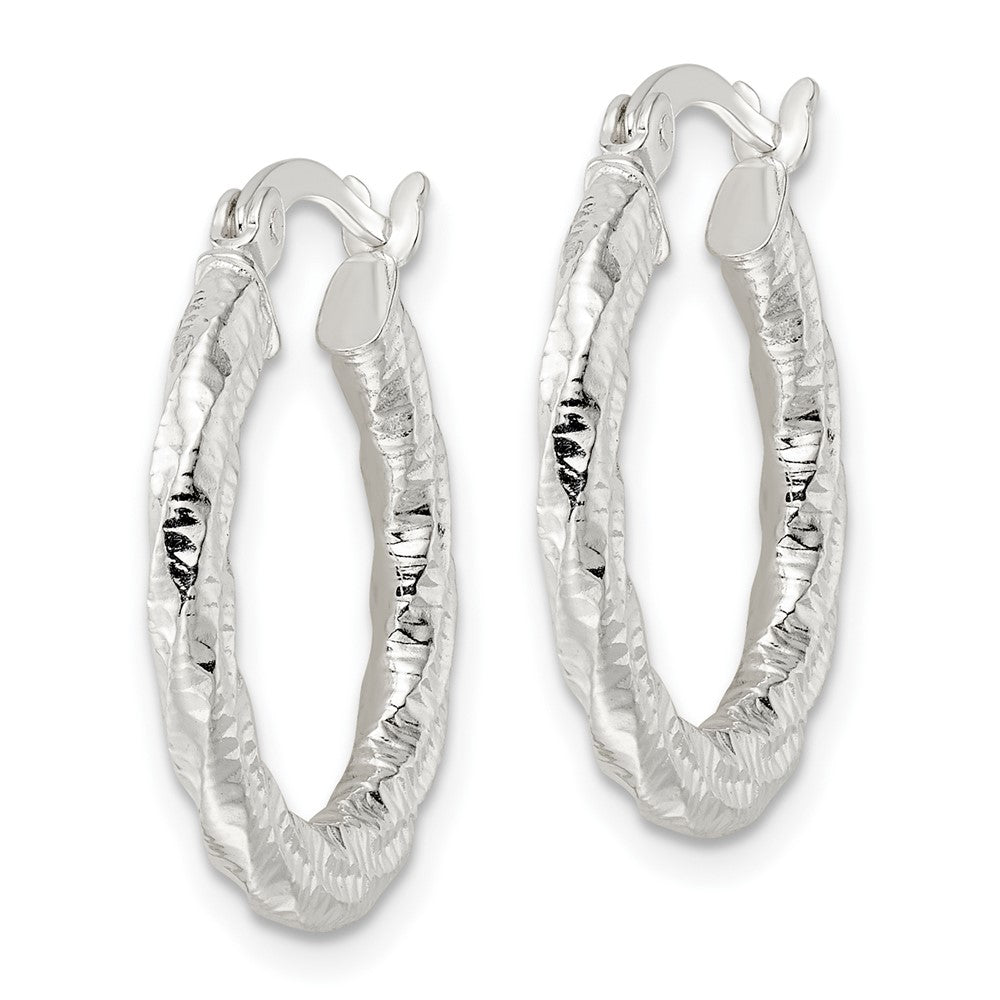 Sterling Silver Polished And Textured Twisted Hoop Earrings