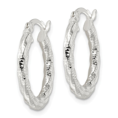 Sterling Silver Polished And Textured Twisted Hoop Earrings